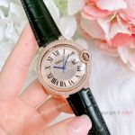 Replica Cartier Ballon Bleu De Quartz Watches Iced Out Diamond Rose Gold